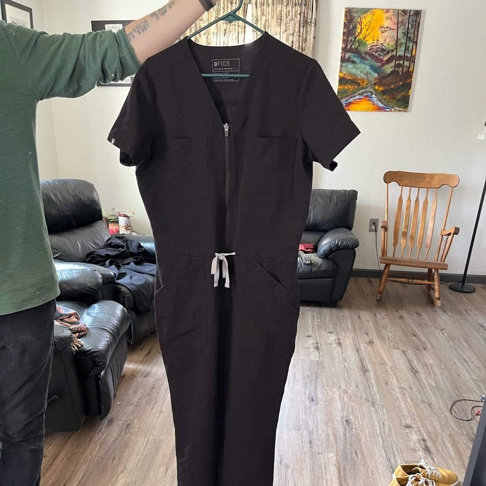 Figs Black tech scrub pair set size large